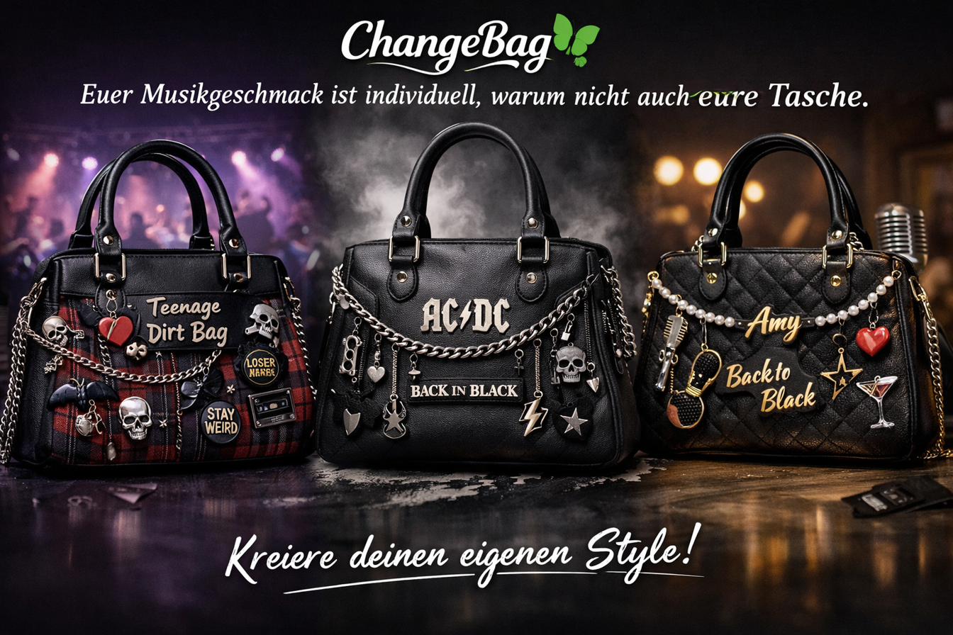 Bag in Black — Rock Kampagne, drei Taschen